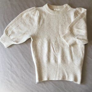 NWOT Puff-sleeved Knit Sweater Light Beige Melange